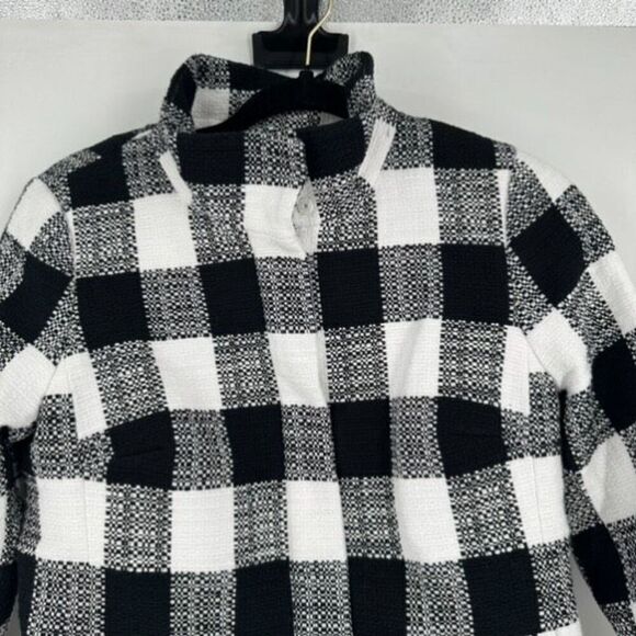Talbots Women's Buffalo Check Textured Lined Full Zip Jacket Black White Size 4 - Picture 4 of 12